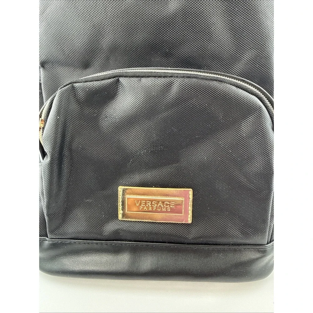 Versace Parfums Women's Backpack Bag Black/Gold Greek Key Logo Zipper Closure